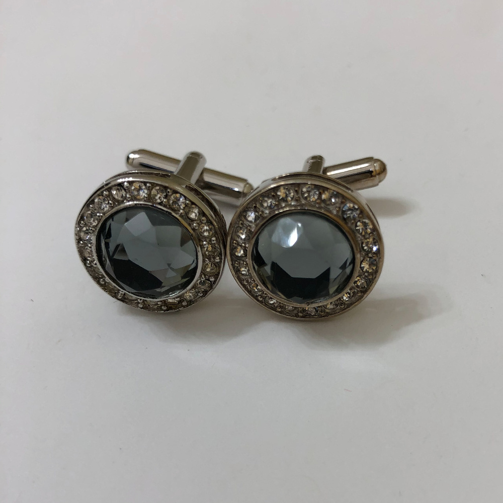 Gray Rhinestone Cuff Links
